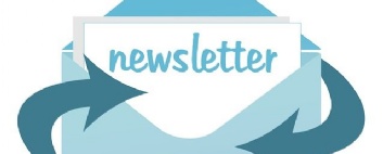 Newsletter text in a blue envelope