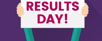cartoon hands holding a sign that reads 'results day'