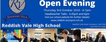 Open Evening, Thursday 3rd October 2024, 4-7pm. Headteacher talks 4.45pm and 6pm. 